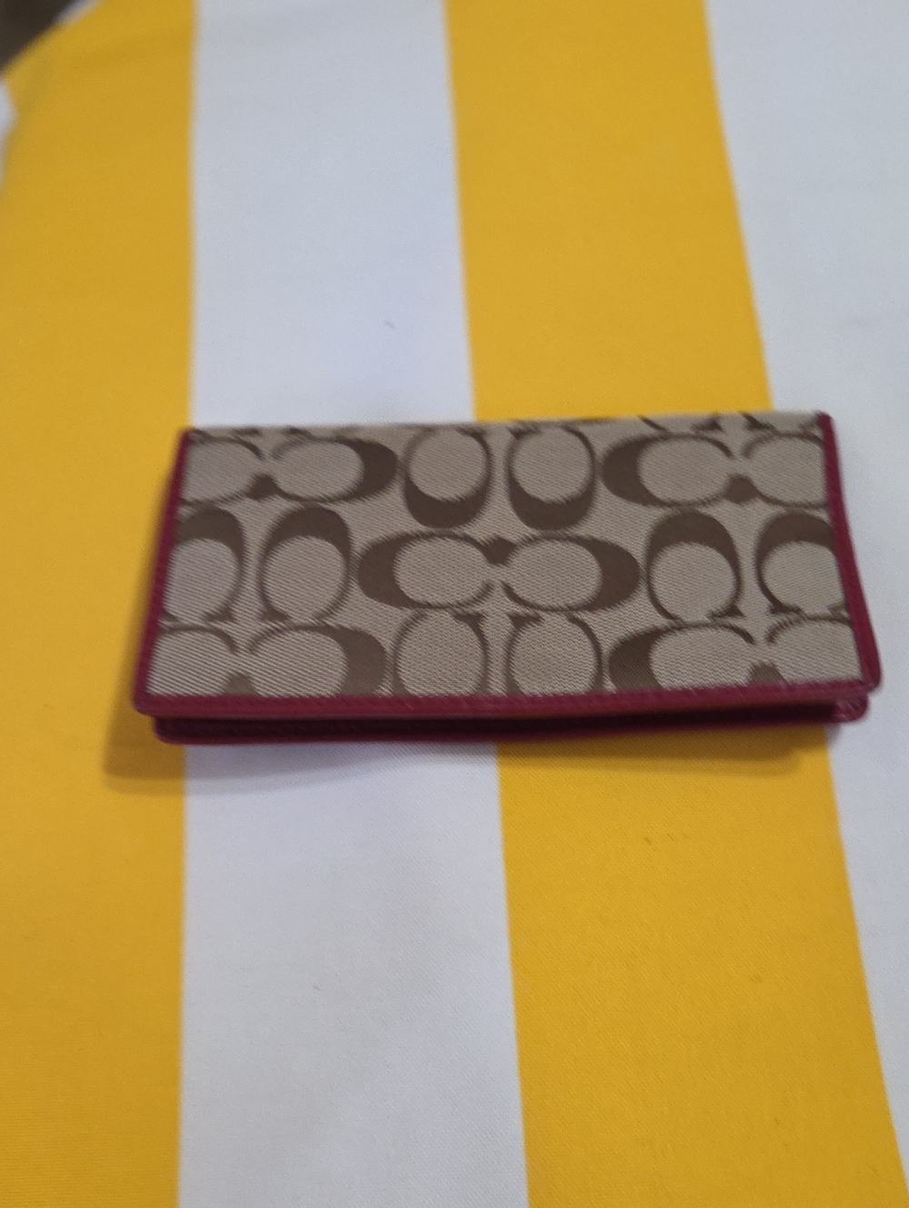 Coach Signature Canvas Check Book Holder with Red Trim